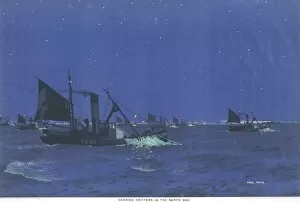 Poster depicting herring drifters in the North Sea