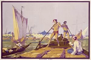 Poster depicting the port of Rangoon