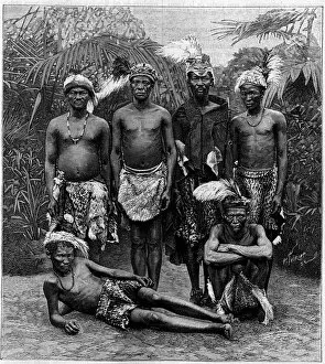 Human Zoo: group of men Hottentots (Southern Africa) exhibes at the Jardin d